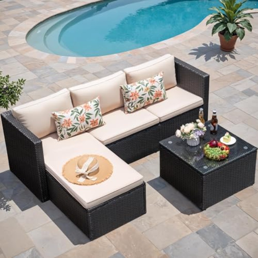 Outdoor Furniture Plus - Zestaw mebli ogrodowych: beżowa sofa modułowa